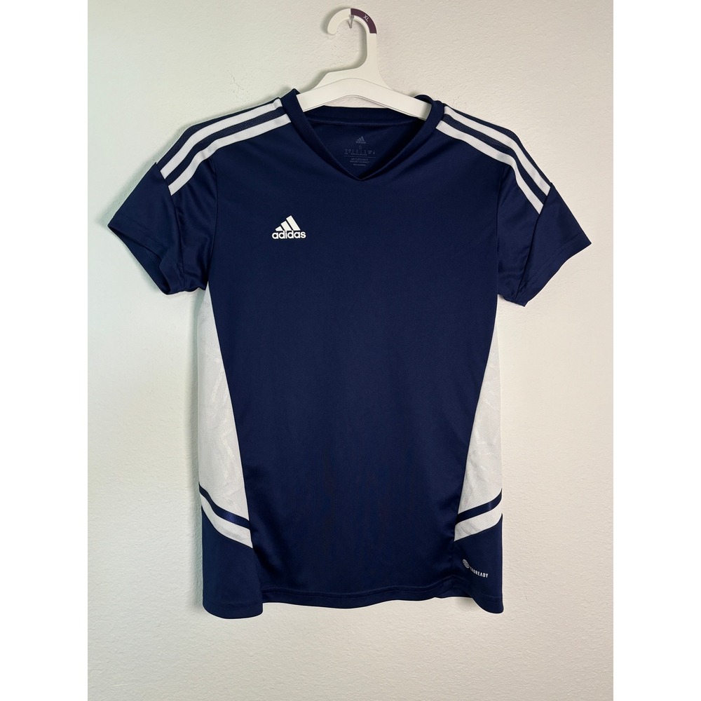 Adidas Aeroready Soccer Jersey Navy Blue White Striped Training Shirt Small